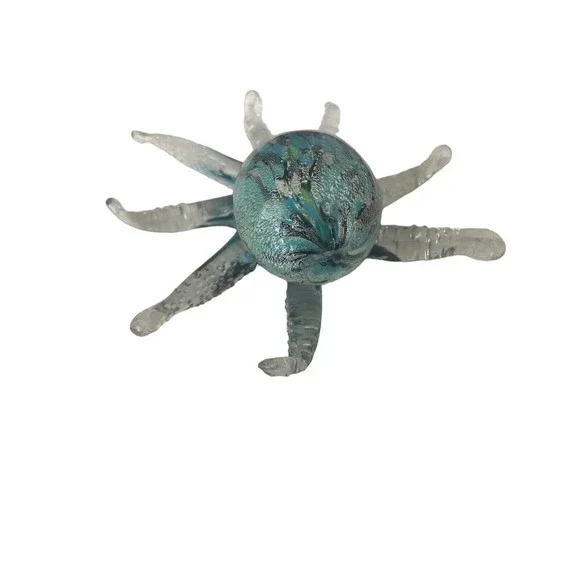 Art Glass Tropical Octopus Hand Blown Blue Black RARE Decor Paper Weight - Picture 3 of 12